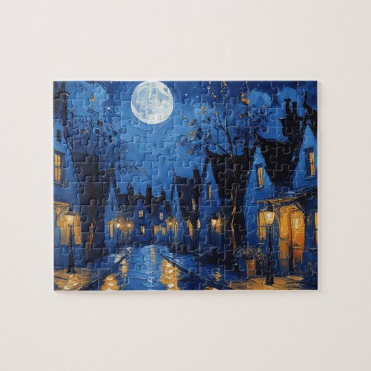 Pueblo de noche con luces y faroles legpuzzel (Horizontaal)