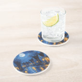 Pueblo de noche con luces y faroles zandsteen onderzetter (Zijkant)