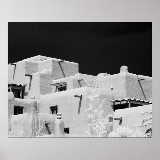 Pueblo stijl adobe herberg bij Loretto, Santa Fe, Poster (Voorkant)