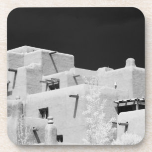 Pueblo stijl adobe Inn bij Loretto, Santa Fe, New Bier Onderzetter