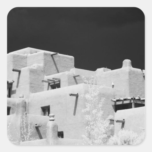 Pueblo stijl adobe Inn bij Loretto, Santa Fe, New Vierkante Sticker (Voorkant)