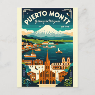 Puerto Montt Chili Retro Reisposter Kunst Briefkaart