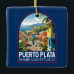 Puerto Plata Dominicaanse Republiek Reiskunst Vint Keramisch Ornament<br><div class="desc">Puerto Plata retro vector reisontwerp. Puerto Plata,  officieel bekend als San Felipe de Puerto Plata,  is een belangrijke stad aan de kust van de Dominicaanse Republiek en de hoofdstad van de provincie Puerto Plata.</div>