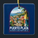 Puerto Plata Dominicaanse Republiek Reiskunst Vint Keramisch Ornament<br><div class="desc">Puerto Plata retro vector reisontwerp. Puerto Plata,  officieel bekend als San Felipe de Puerto Plata,  is een belangrijke stad aan de kust van de Dominicaanse Republiek en de hoofdstad van de provincie Puerto Plata.</div>