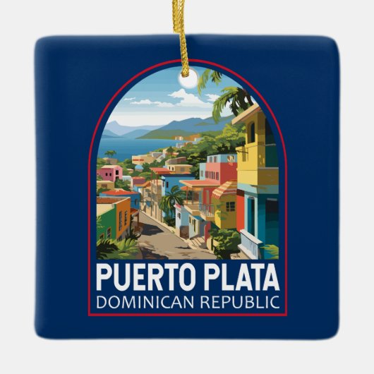 Puerto Plata Dominicaanse Republiek Reiskunst Vint Keramisch Ornament (Voorkant)