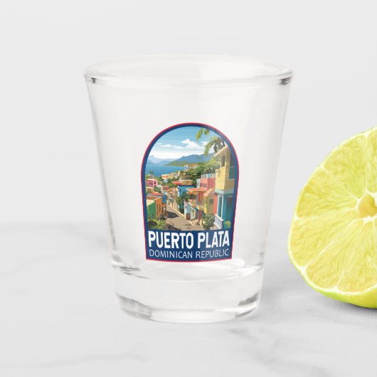 Puerto Plata Dominicaanse Republiek Reiskunst Vint Shot Glas (Voorkant)