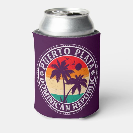 Puerto Plata Dominicaanse Republiek Retro Palm Tre Blikjeskoeler (Blikje Achterkant)