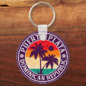 Puerto Plata Dominicaanse Republiek Retro Palm Tre Sleutelhanger (Voorkant)