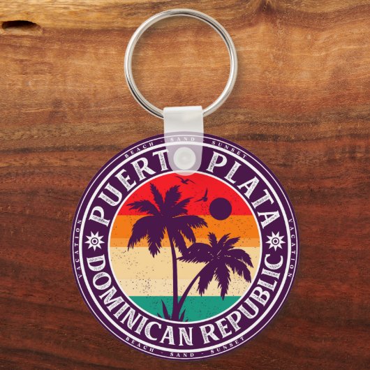 Puerto Plata Dominicaanse Republiek Retro Palm Tre Sleutelhanger (Voorkant)