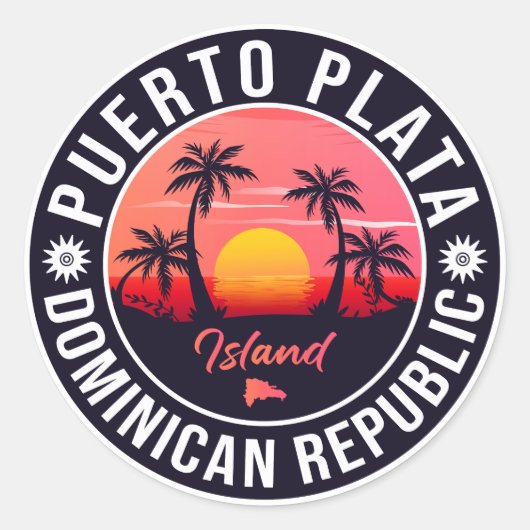 Puerto Plata Dominicaanse Republiek Retro Sunset 6 Ronde Sticker (Voorkant)