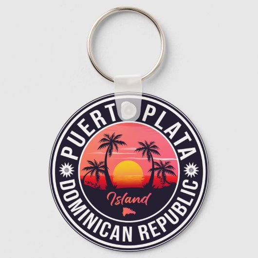 Puerto Plata Dominicaanse Republiek Retro Sunset 6 Sleutelhanger (Voorkant)