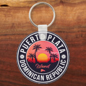 Puerto Plata Dominicaanse Republiek Retro Sunset 6 Sleutelhanger (Voorkant)