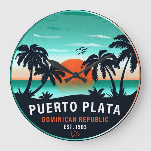 Puerto Plata Dominicaanse Retro Sunset Souvenir 60 Grote Klok (Voorkant)