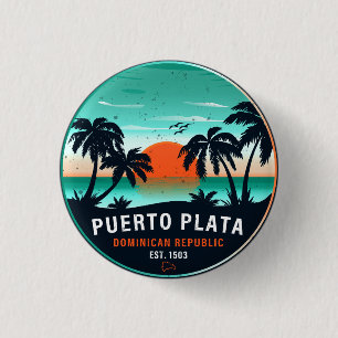 Puerto Plata Dominicaanse Retro Sunset Souvenir 60 Ronde Button 3,2 Cm