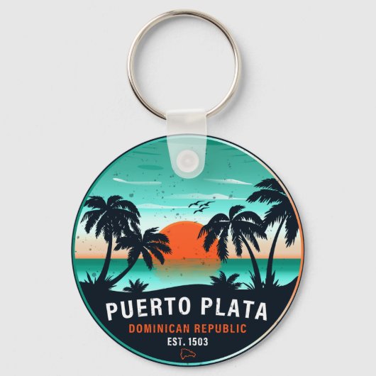 Puerto Plata Dominicaanse Retro Sunset Souvenir 60 Sleutelhanger (Voorkant)