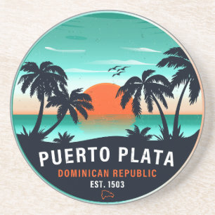 Puerto Plata Dominicaanse Retro Sunset Souvenir 60 Zandsteen Onderzetter