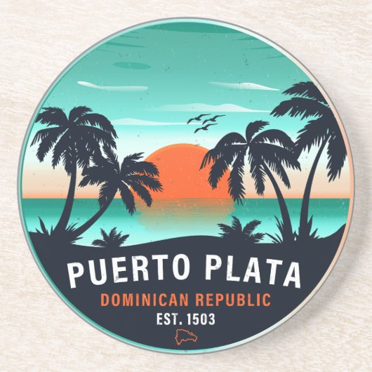 Puerto Plata Dominicaanse Retro Sunset Souvenir 60 Zandsteen Onderzetter (Voorkant)
