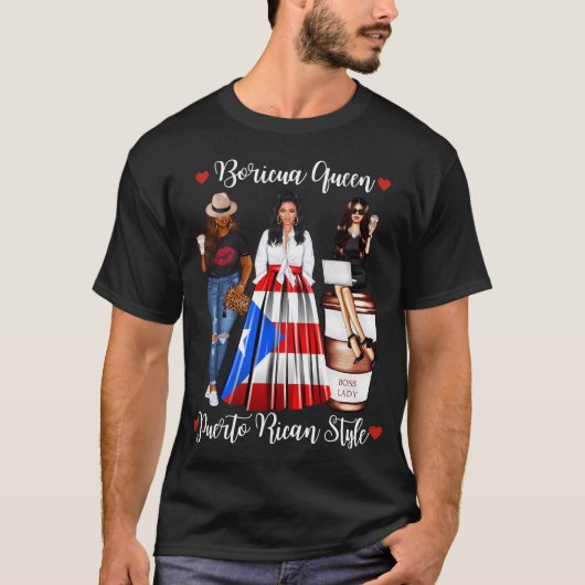 Puerto Ricaanse stijl Boricua koningin moeders Pue T-shirt (Voorkant)