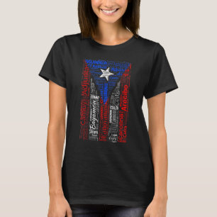Puerto Ricaanse vlag met dorpen en steden van Puer T-shirt