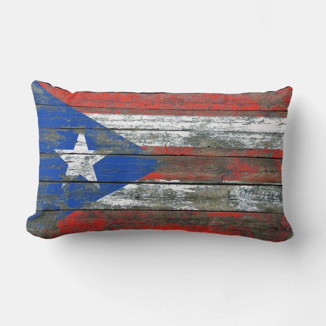 Puerto Ricaanse vlag op ruw houten plankeffect Kussen (Voorkant)