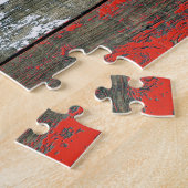 Puerto Ricaanse vlag op ruw houten plankeffect Legpuzzel (Zijkant)