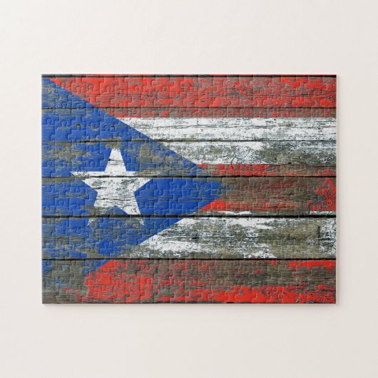 Puerto Ricaanse vlag op ruw houten plankeffect Legpuzzel (Horizontaal)