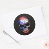 Puerto Ricaanse Vlag Schedel op Staal Mesh Graphic Ronde Sticker (Envelop)