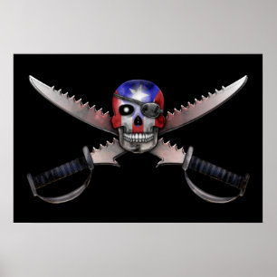Puerto Ricaanse vlag - Skull en Crossed Swords Poster