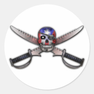 Puerto Ricaanse vlag - Skull en Crossed Swords Ronde Sticker