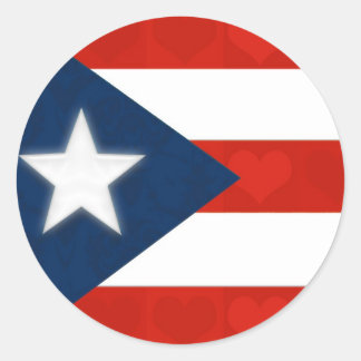 Puerto Ricaanse Vlag van Rode Gestreepte Harten Ronde Sticker