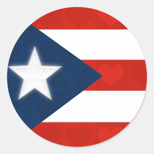 Puerto Ricaanse Vlag van Rode Gestreepte Harten Ronde Sticker (Voorkant)