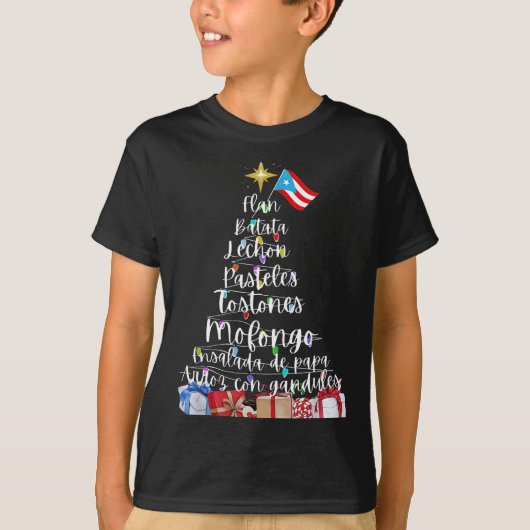 Puerto Rican Christmas Tree Lights Food Traditions T-shirt (Voorkant)