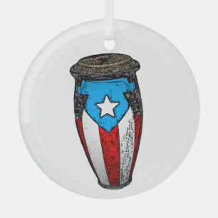Puerto Rican Flag Conga Drum T-Shirt Glas Ornament