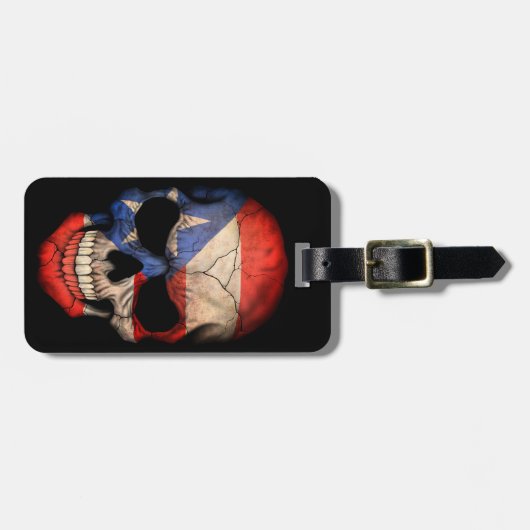 Puerto Rican Flag Skull op Black Bagagelabel (Voorkant horizontaal)