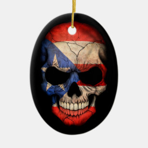 Puerto Rican Flag Skull op Black Keramisch Ornament