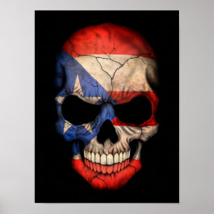 Puerto Rican Flag Skull op Black Poster