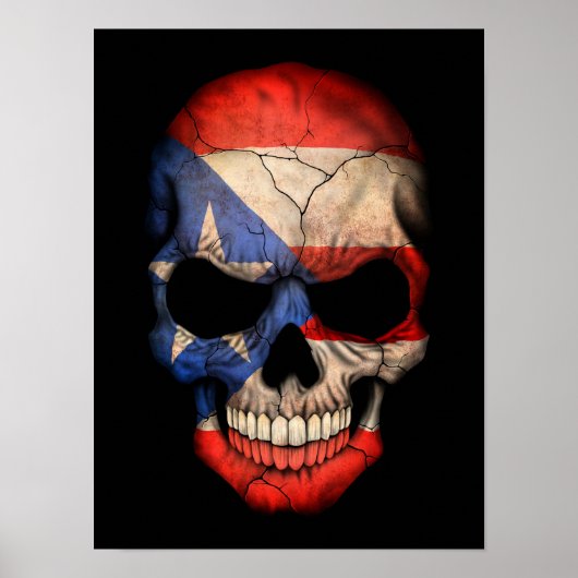 Puerto Rican Flag Skull op Black Poster (Voorkant)