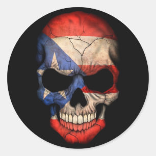 Puerto Rican Flag Skull op Black Ronde Sticker