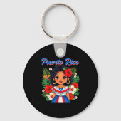 Puerto Rican Girl Culture Pride Cute Girl Traditio Sleutelhanger (Voorkant)