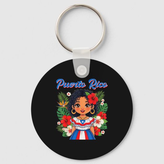Puerto Rican Girl Culture Pride Cute Girl Traditio Sleutelhanger (Voorkant)