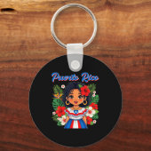 Puerto Rican Girl Culture Pride Cute Girl Traditio Sleutelhanger (Voorkant)