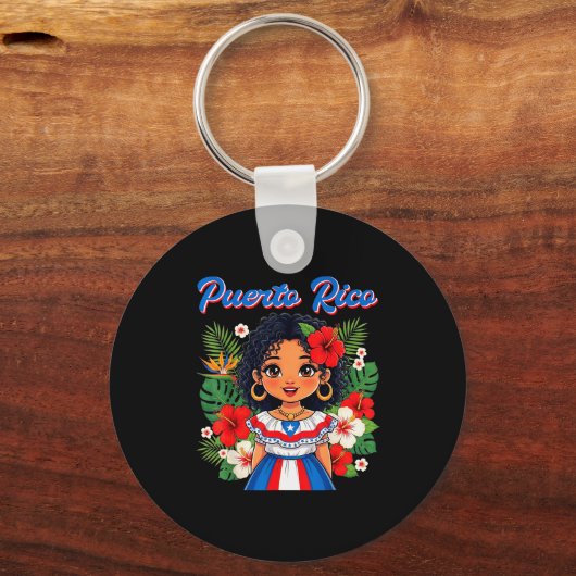 Puerto Rican Girl Culture Pride Cute Girl Traditio Sleutelhanger (Voorkant)