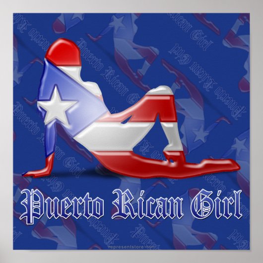 Puerto Rican Girl Silhouette Flag Poster (Voorkant)
