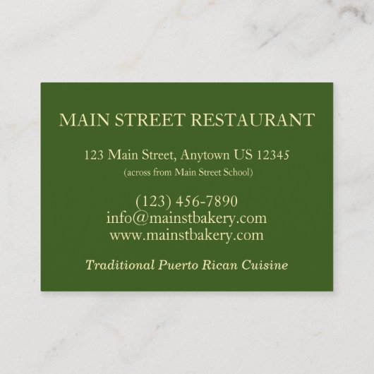 Puerto Rican Pasteles Savory Banana Leaf Cakes Visitekaartje (Achterkant)