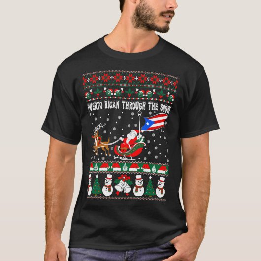 Puerto Rican Through Snow Ugly KerstSweater T-shirt (Voorkant)