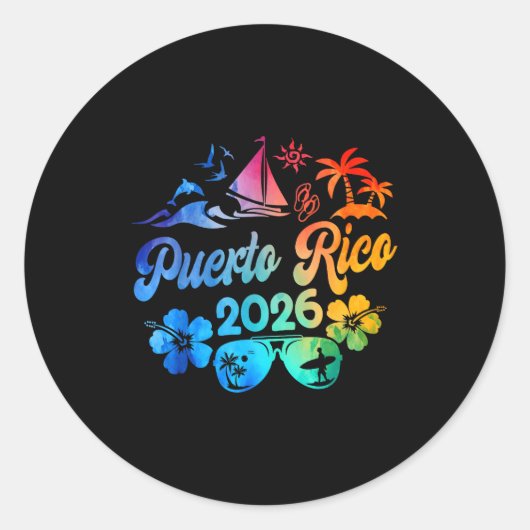Puerto Rico 2026 Vacation Beach Tie Dye Trip Summe Ronde Sticker (Voorkant)