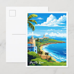 Puerto Rico Beach Art Vintage Travel Illustratie Briefkaart