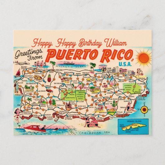  Puerto Rico Birthday Greeting Postcard Briefkaart (Voorkant)
