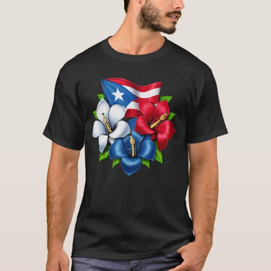 Puerto Rico bloemen vlag T-shirt (Voorkant)