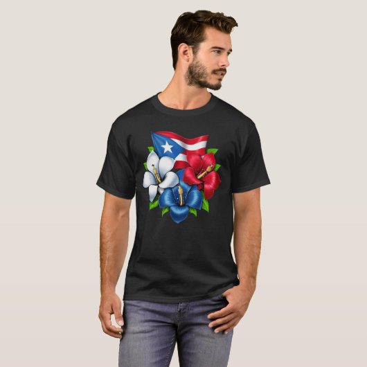 Puerto Rico bloemen vlag T-shirt (Voorkant volledig)